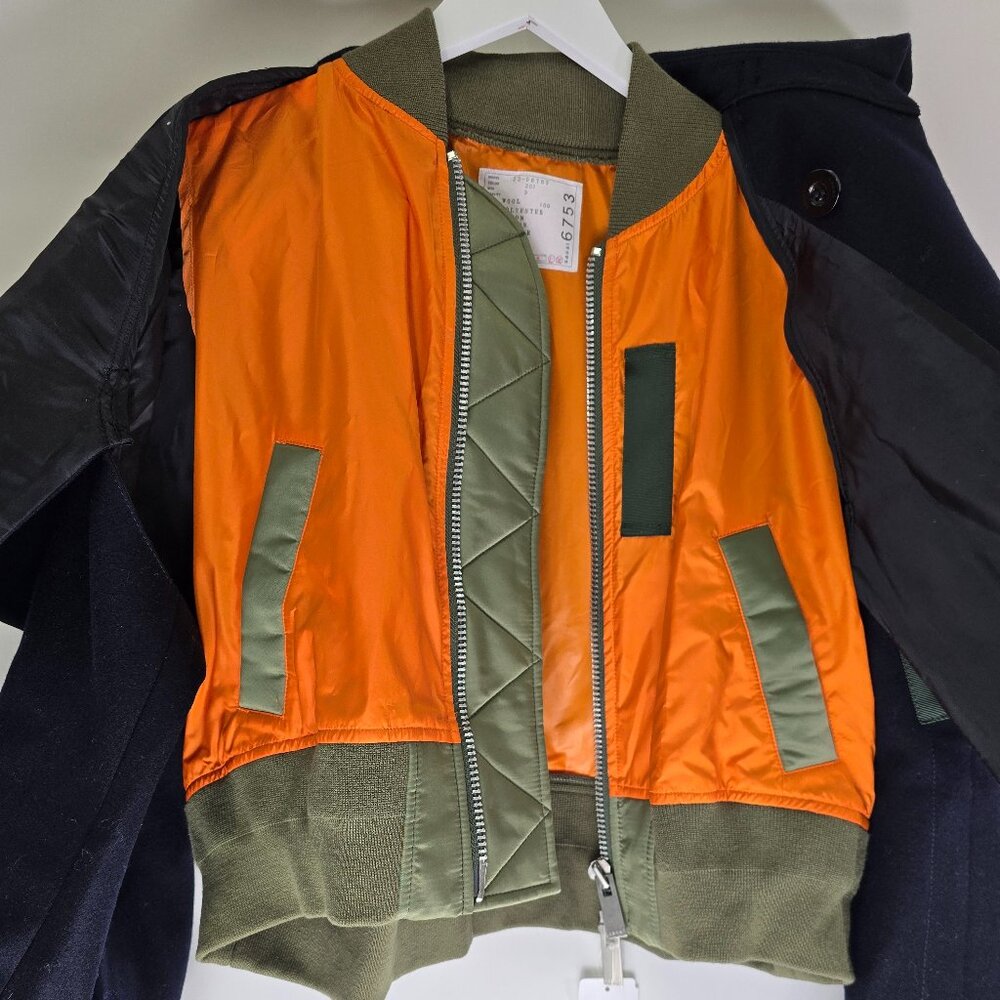 Sacai Wool Melton Mix Jacket 'Navy' SIZE L - Picture 7 of 12
